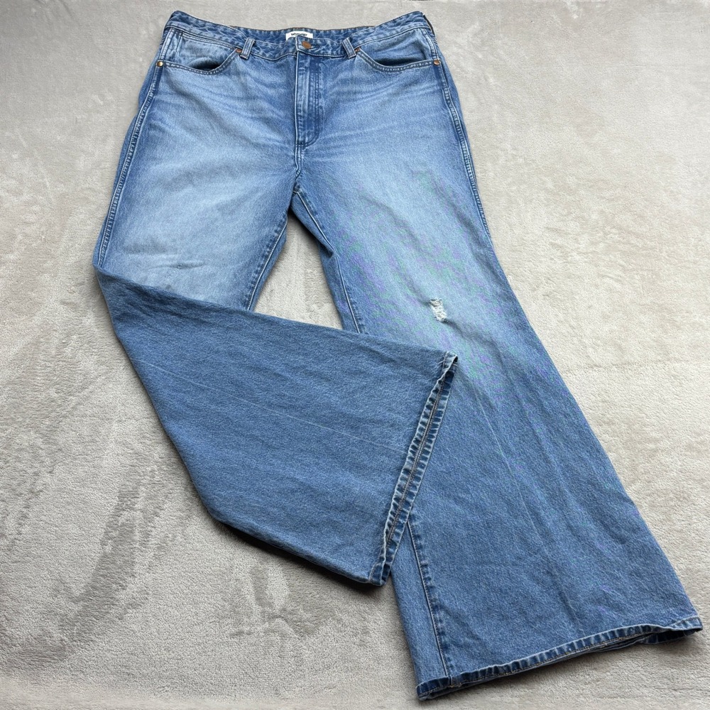 Wrangler Jeans Women 33x32 Blue EarthWash High Rise Wide Leg Flare Western Denim